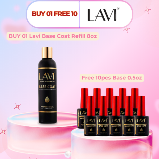 LAVI Base Coat Refill 8oz (Hema & TPO Free) V2, Buy 01 Get 10 LAVI Base Coat 0.5oz (Hema & TPO Free) V2 FREE
